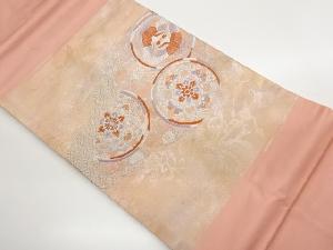 丸文に華紋・鳳凰・花唐草模様織出し名古屋帯